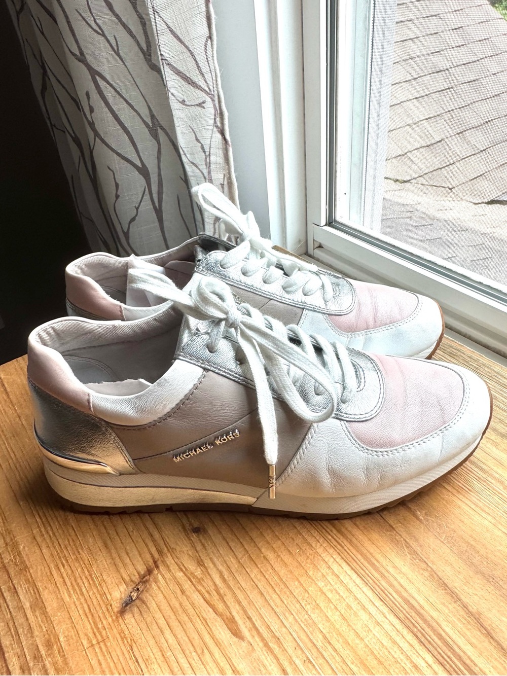 Michael Kors Allie Leather Trainers Pink Silver Metallic size 9